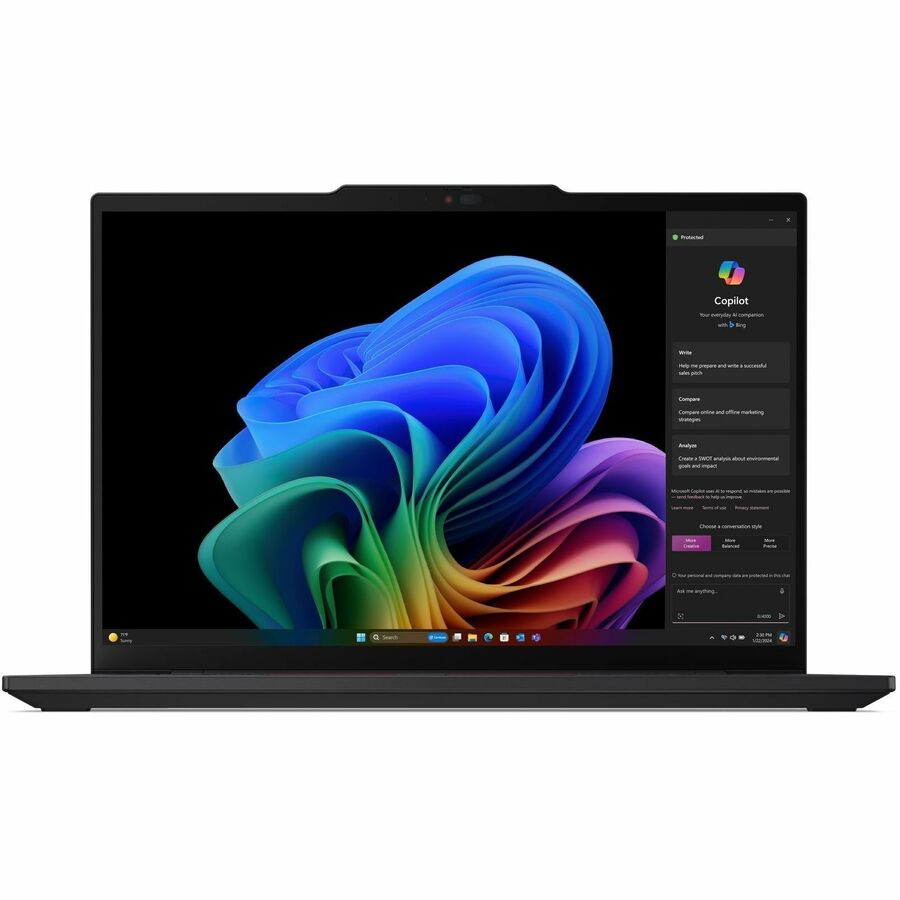 Front Image for Lenovo ThinkPad T14s Gen 6 21N1002DUS 14" Copilot+ PC Notebook - WUXGA - Qualcomm Snapdragon X Plus X1P-42-100 - 16 GB - 512 GB SSD - English Keyboard - Black