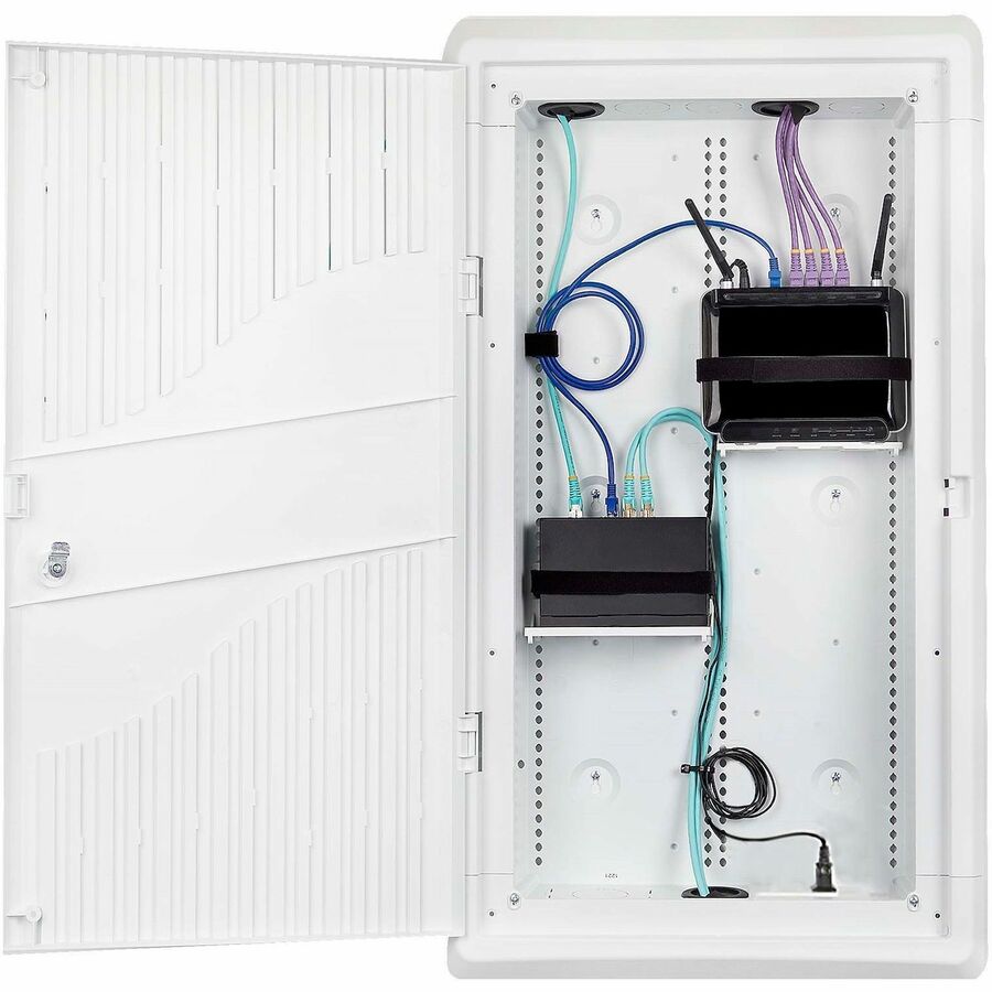 Alternate-Image1 Image for StarTech.com 28in Wall-Mount Media Enclosure, Cable Management Box for Network Distribution, Mounting Fixtures/Modules Included, White
