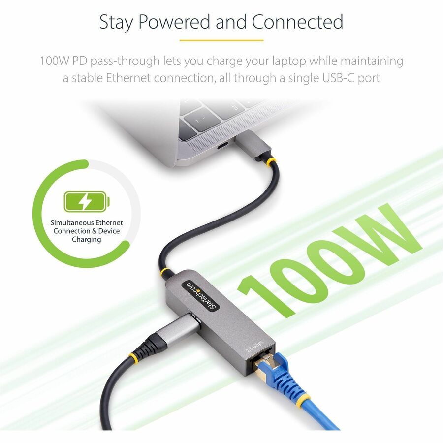 Alternate-Image2 Image for StarTech.com 2.5GbE USB-C to Ethernet Adapter, 100W PD Pass-Through, NBASE-T NIC, USB 3.0 Type-C 2.5/1G Multi Speed Network, USB 3.1 RJ45