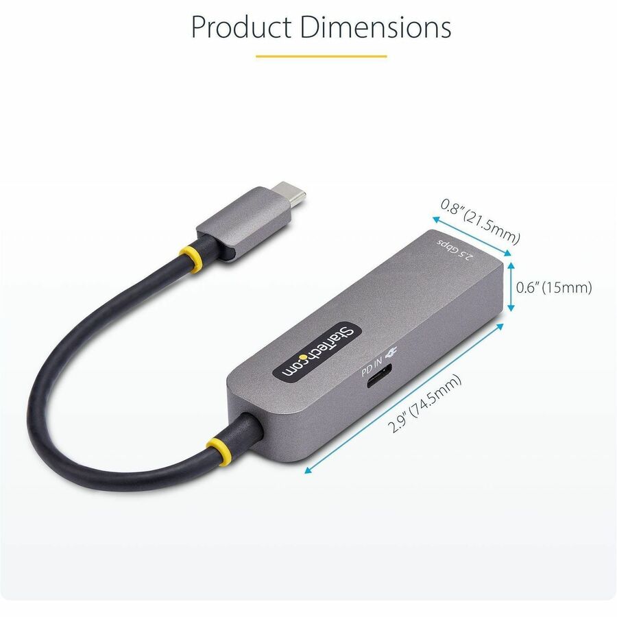 Alternate-Image4 Image for StarTech.com 2.5GbE USB-C to Ethernet Adapter, 100W PD Pass-Through, NBASE-T NIC, USB 3.0 Type-C 2.5/1G Multi Speed Network, USB 3.1 RJ45