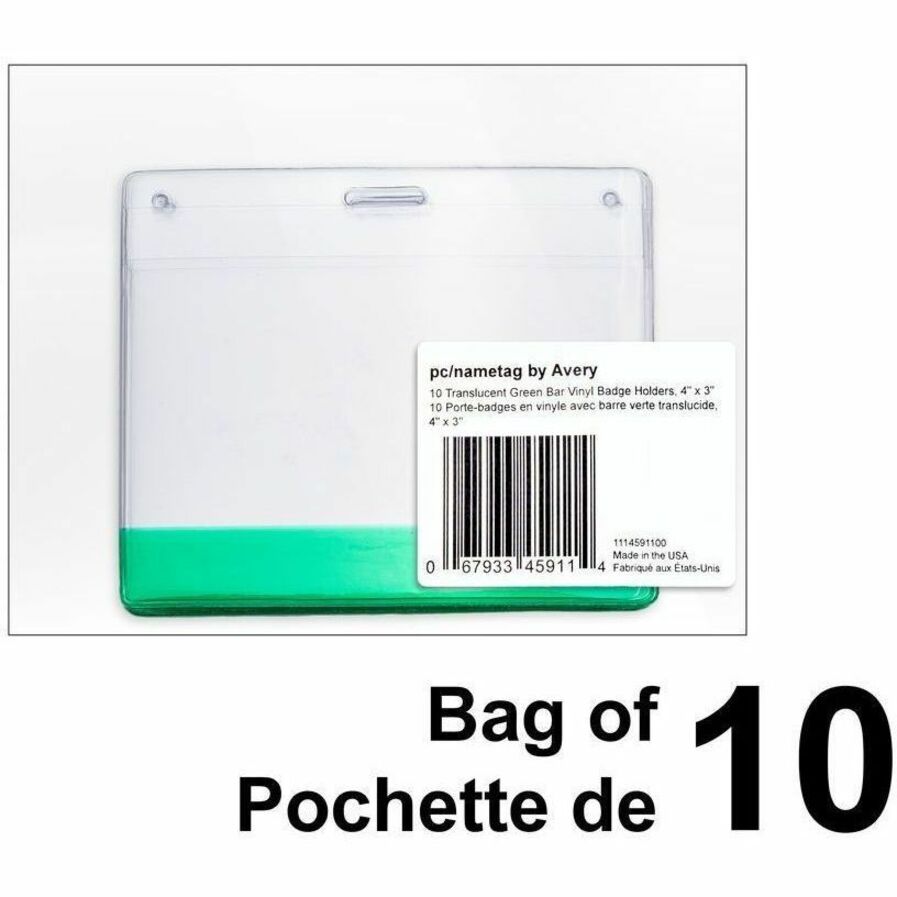 Avery Translucent Colour Bar Vinyl Name Tag Holders Pack of 10 Holders, Green - 45911