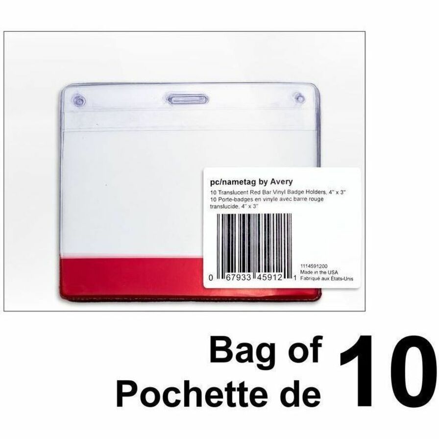Avery Translucent Colour Bar Vinyl Name Tag Holders Pack of 10 Holders, Red - 45912