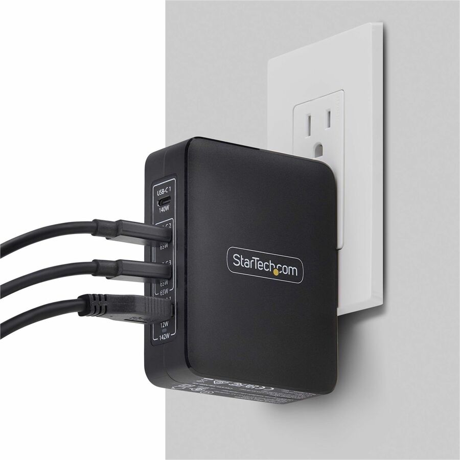 Alternate-Image6 Image for StarTech.com 140W USB-C Wall Charger, 3x USB-C/1x USB-A, PD 3.1 Portable GaN Power Adapter for MacBook Pro/Max/Dell XPS/Inspiron/Precision