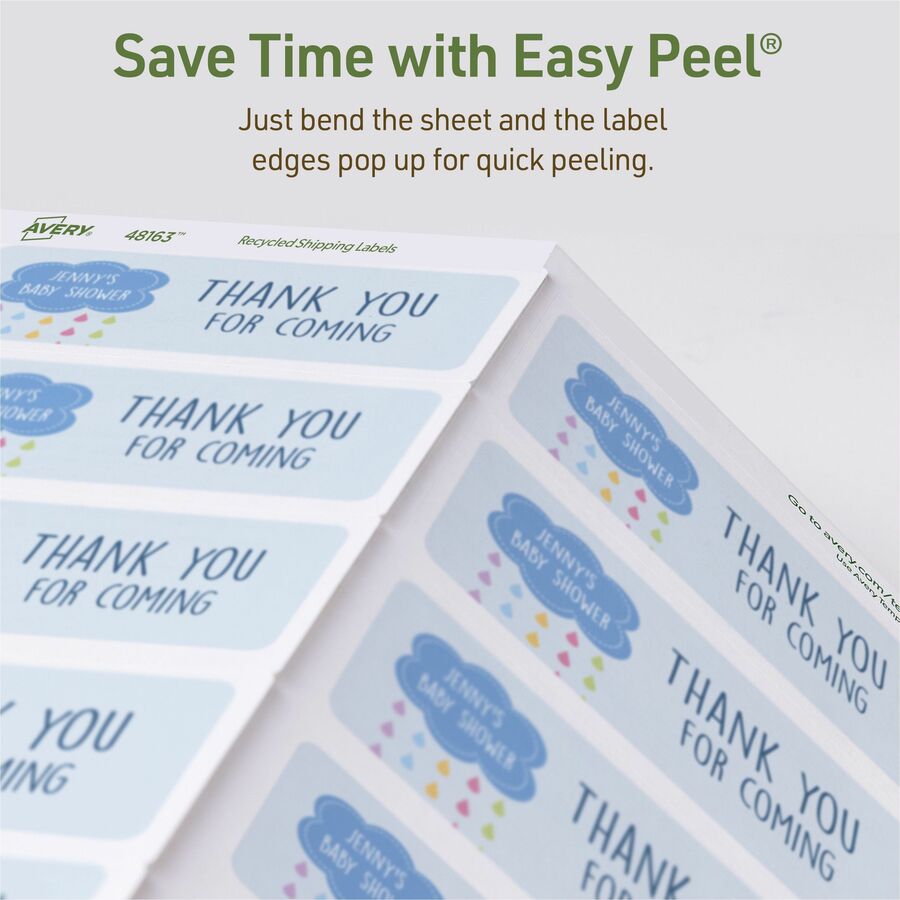 Avery&reg; Earth Friendly Rectangle Labels for Laser and Inkjet printers, 2 x 4" - 48163-NVXC