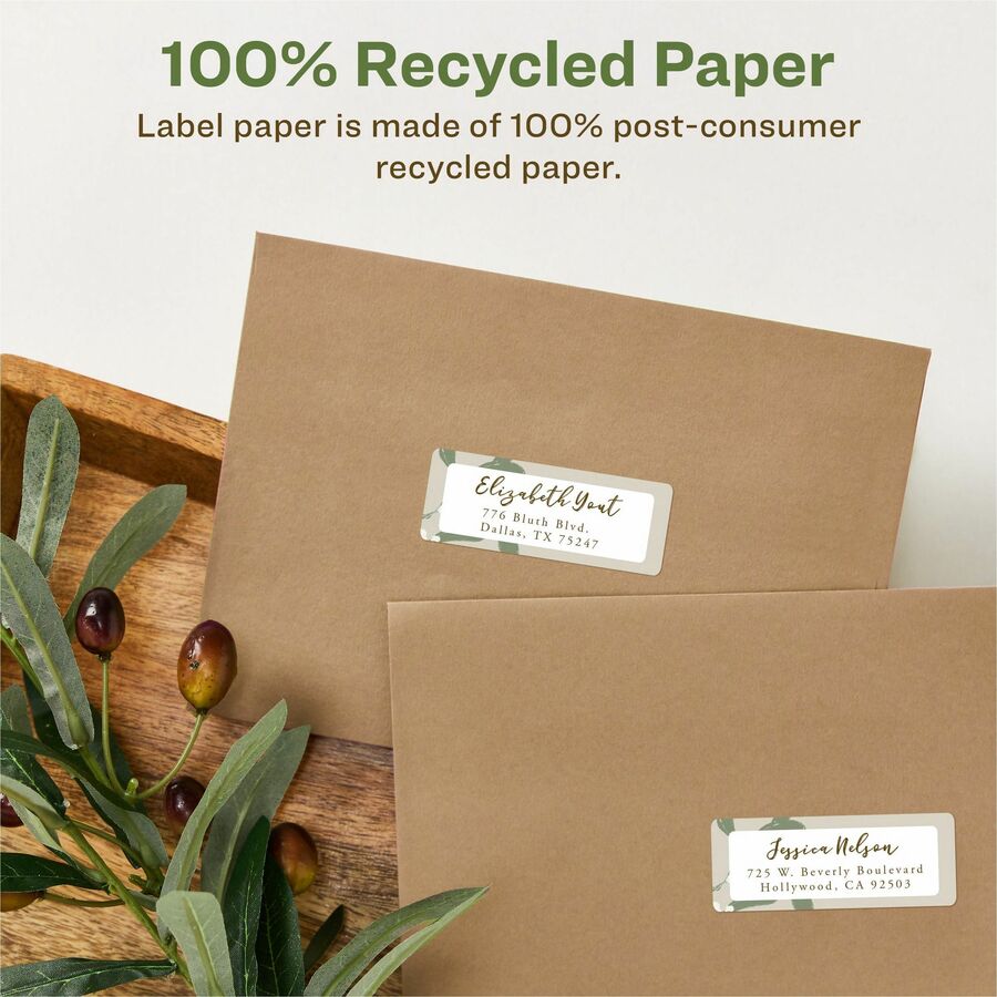 Avery&reg; Earth Friendly Rectangle Labels for Laser and Inkjet printers, 1 x 2 5/8" - 48160-NVXC