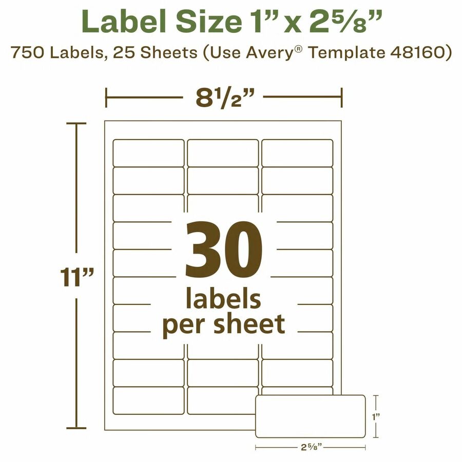 Avery&reg; Earth Friendly Rectangle Labels for Laser and Inkjet printers, 1 x 2 5/8" - 48160-NVXC