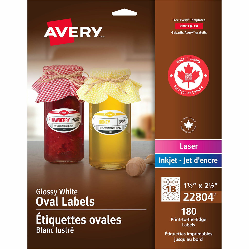 Avery&reg; Glossy White Oval Labels1½" x 2½"