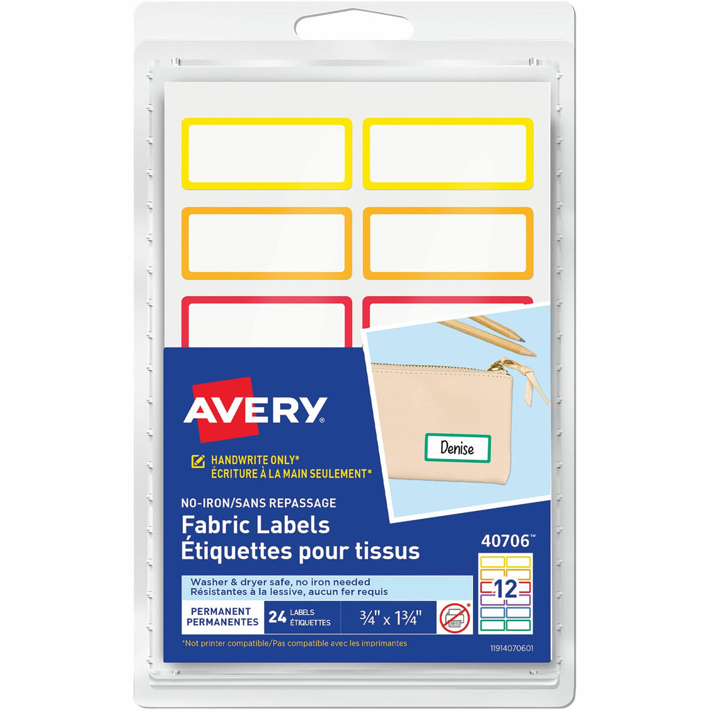 No-Iron Fabric Name Labels, Rainbow Borders Preprinted Borders, Handwrite, 3/4" x 1-3/4"