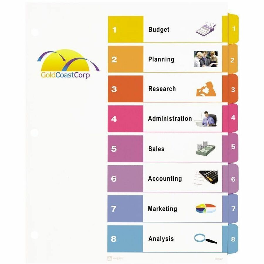 Avery Ready Index&reg; Table of Contents Dividers 8 Tabs, for Laser and Inkjet Printers - 11133