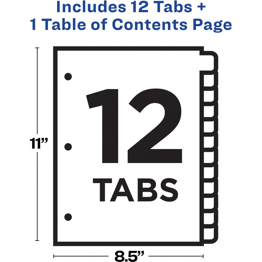 Avery Ready Index&reg; Table of Contents Dividers 12 Tabs, for Laser and Inkjet Printers - 11140