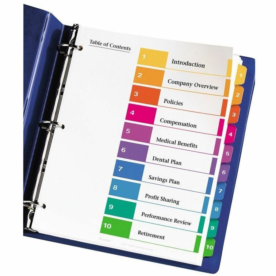 Avery Ready Index&reg; Table of Contents Dividers 10 Tabs, for Laser and Inkjet Printers - 11135