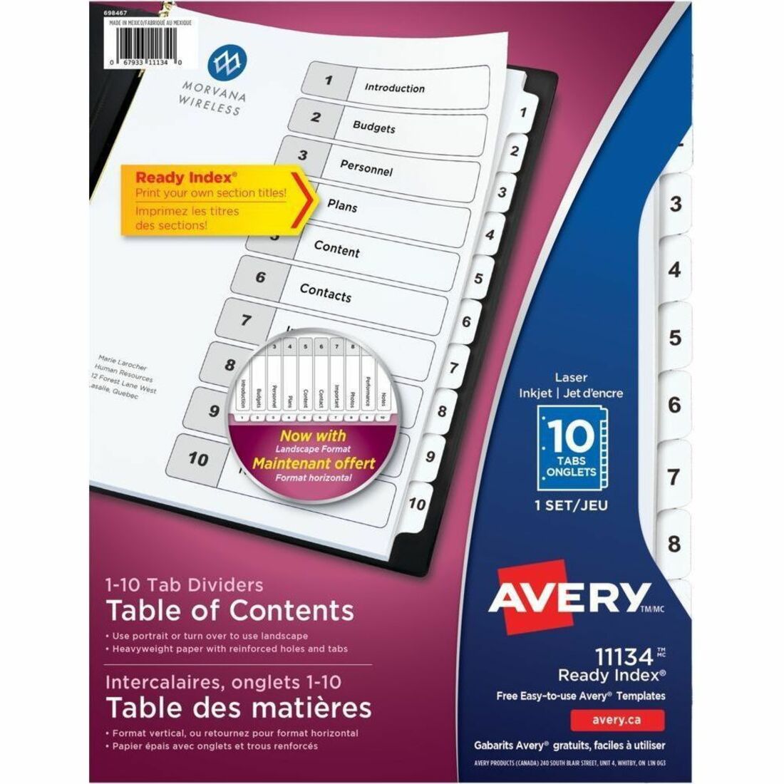 Avery Ready Index&reg; Table of Contents Dividers 10 Tabs, for Laser and Inkjet Printers