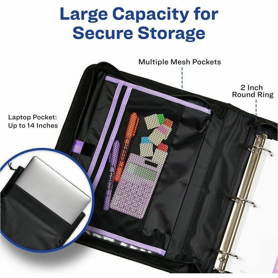 Avery Purple Zipper Binder 2" , Round Ring - 26050