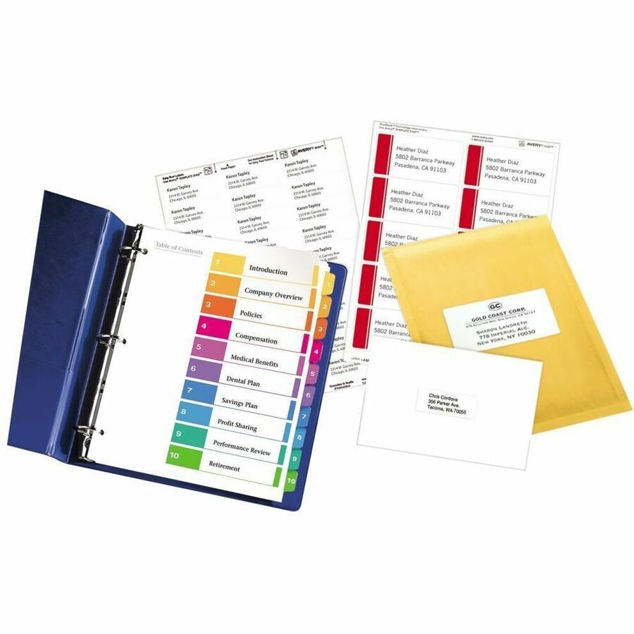 Avery Ready Index&reg; Table of Content Dividers 10 Tabs, for Laser and Inkjet Printers - 11188