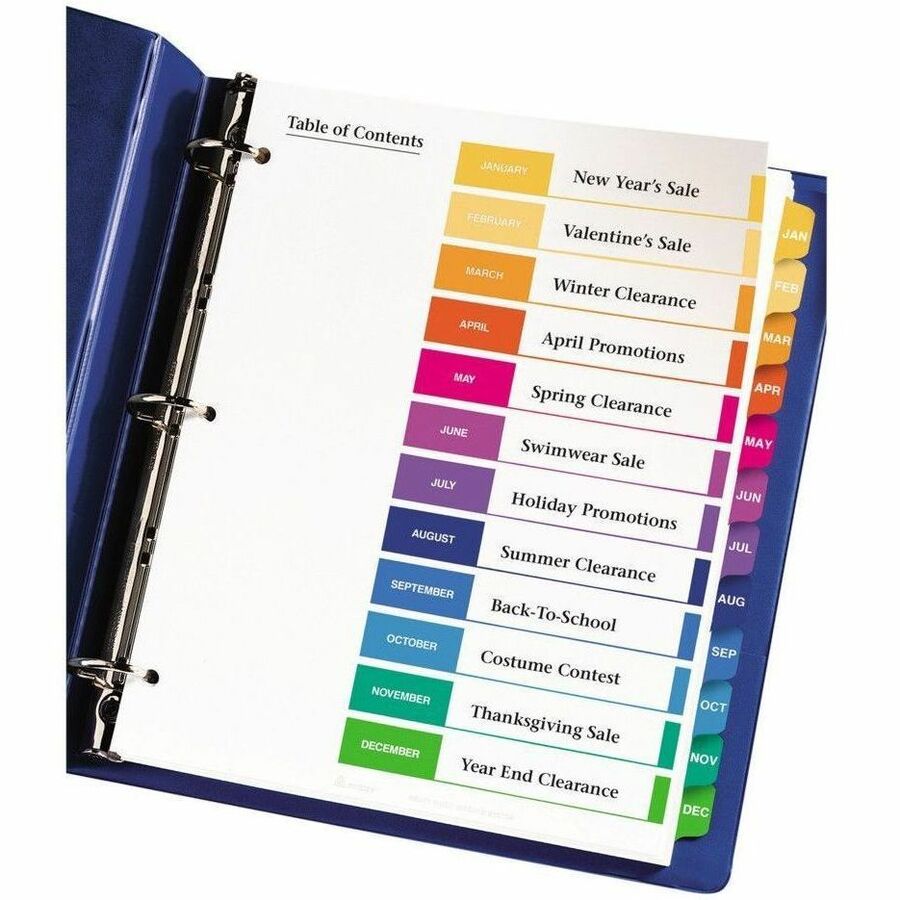 Avery Ready Index&reg; Table of Content Dividers 12 Tabs, for Laser and Inkjet Printers - 11196