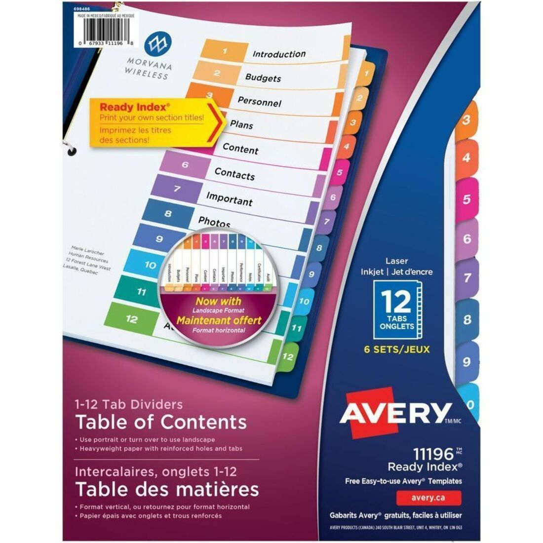 Avery Ready Index&reg; Table of Content Dividers 12 Tabs, for Laser and Inkjet Printers