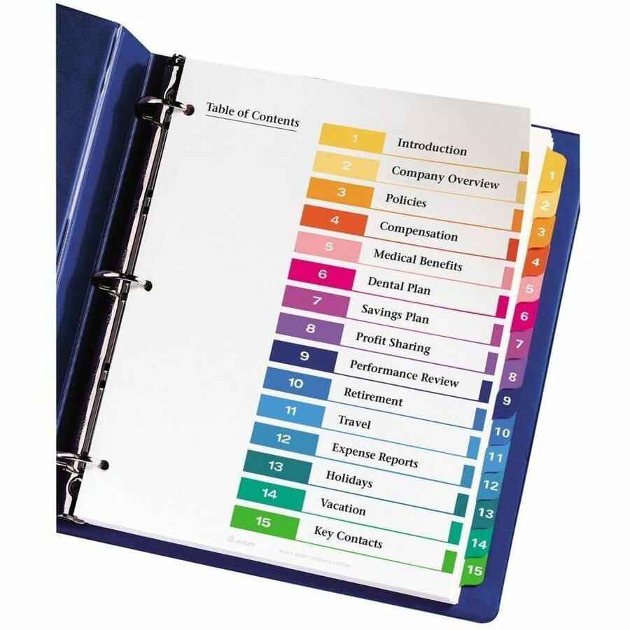 Avery Ready Index&reg; Table of Contents Dividers 15 Tabs, for Laser and Inkjet Printers - 11197