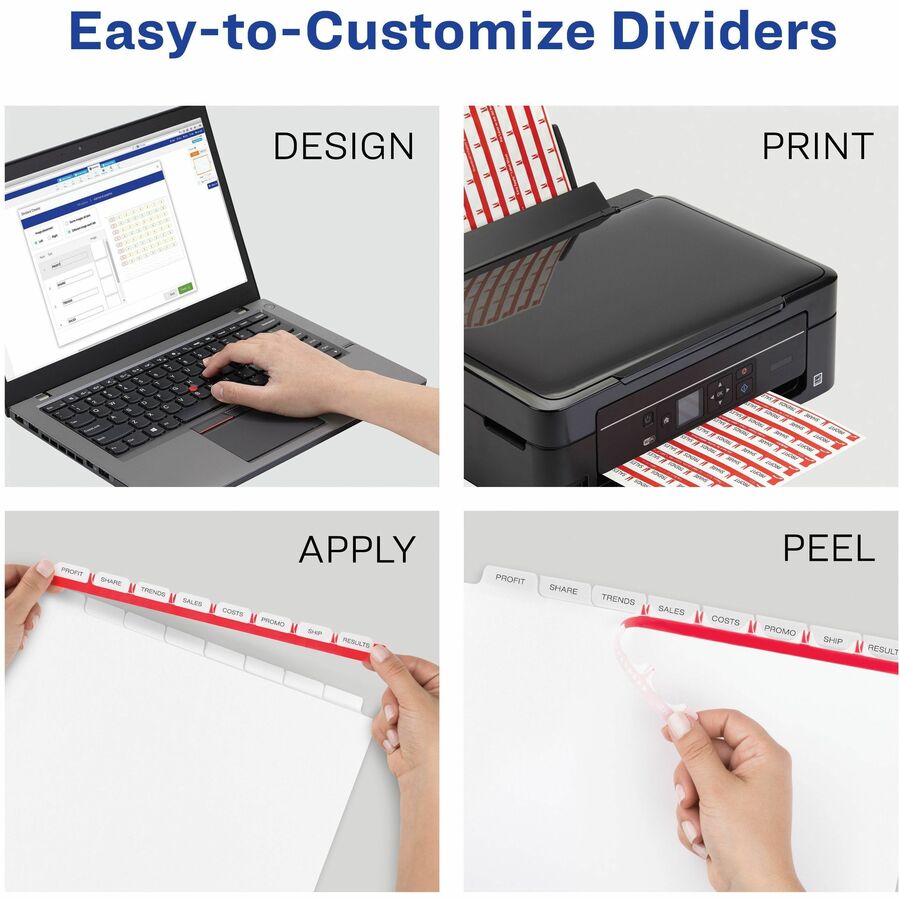 Avery&reg; Print & Apply Clear Label Dividerswith Index Maker&reg; Easy Apply™ Labels for Laser and Inkjet Printers, 8 tabs, 25 sets - LSK8B